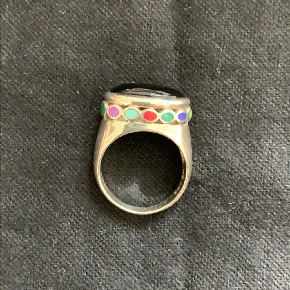 Silver ring with black oval stone, size 8